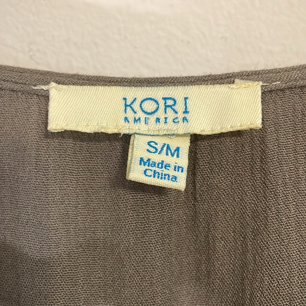 KORI AMERICA/ WOMEN'S BOHEMIAN CROCHET & FRINGE KIMONO JACKET, OLIVE SIZE S/M - Picture 4 of 6